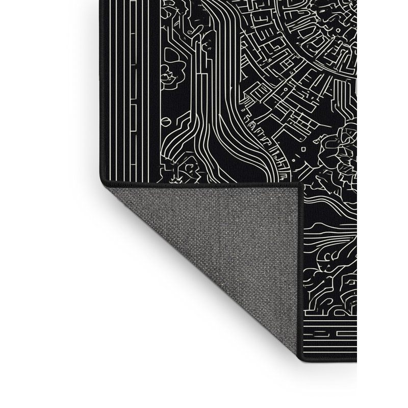 Tapis oriental gris doux et moelleux avec carte de la ville, 3 X 5