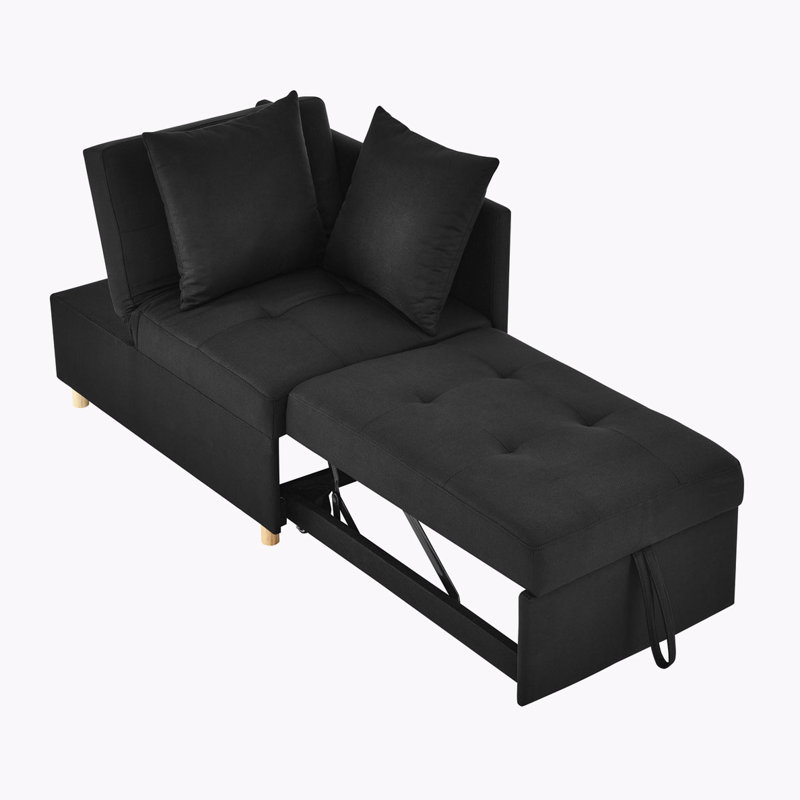 Convertible Sleeper Chair With Adjustable Backrest, Black Linen