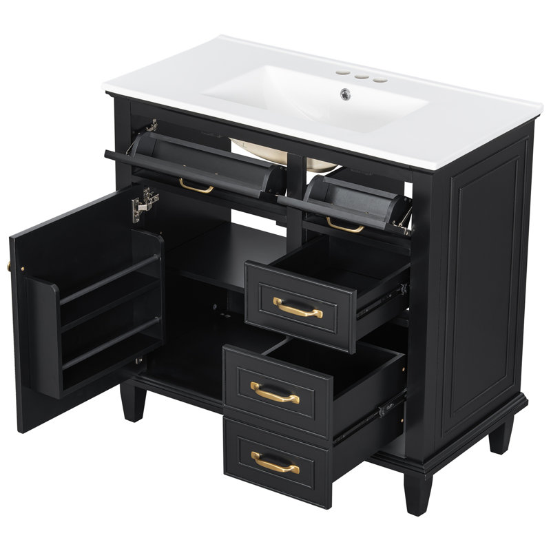 Meuble-lavabo 36 po avec comptoir en céramique, Noir