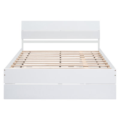 Modern Full Bed Frame With Twin Size Trundle And 2 Drawers For White High Gloss With Light Oak Color -  Mercer41, FE299041C12C4871A914ADCFF0DA9499