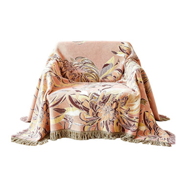 Cotton Sofa Large Throw Blanket 150 x 200 cm, Soft Luxury Floral Throw for Single Seater Orange