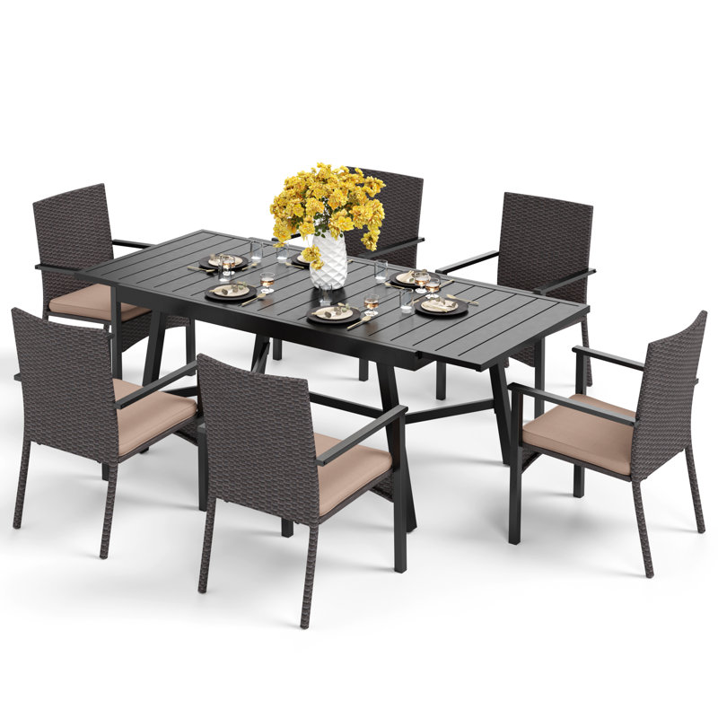Alyah 6 - Person Patio Dining Set with Extendable Rectangular Table , Cushions Included