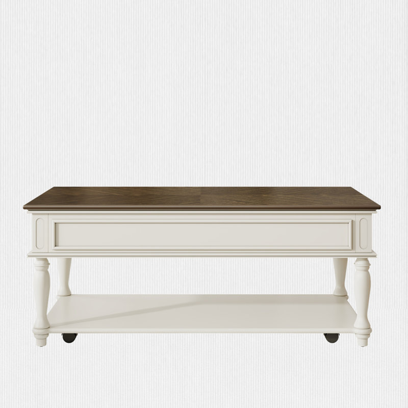 Single Rectangular Coffee Table With Storage, White, Gray