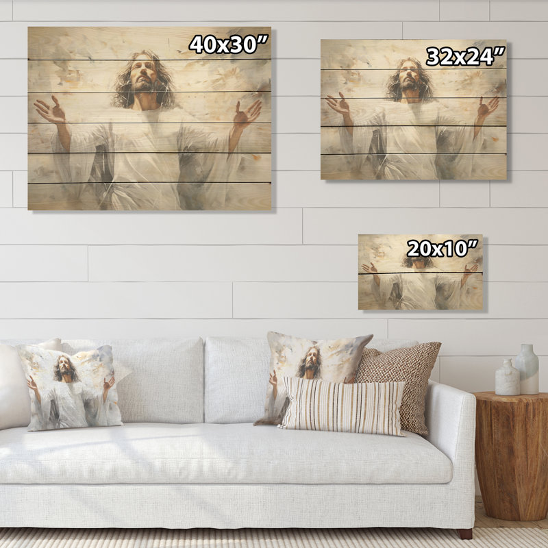 Jésus, résilience religieuse, art mural sur bois de pin naturel, H 30 po x l 40 po