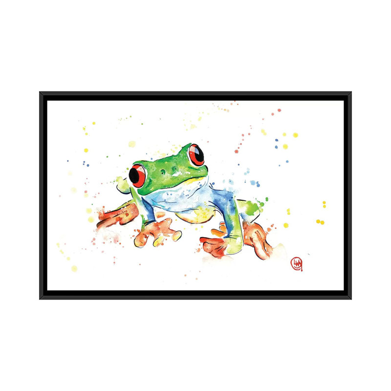 «Tree Frog», impression sur toile tendue, H 18 po x l 26 po x P 1,5 po, Toile avec cadre noir, Pas de tapis