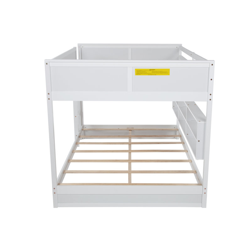 Lit superposé grand sur grand avec tablettes de rangement intégrées et station de charge, lit superposé simple en bois de pin massif avec garde-corps et échelle, blanc
