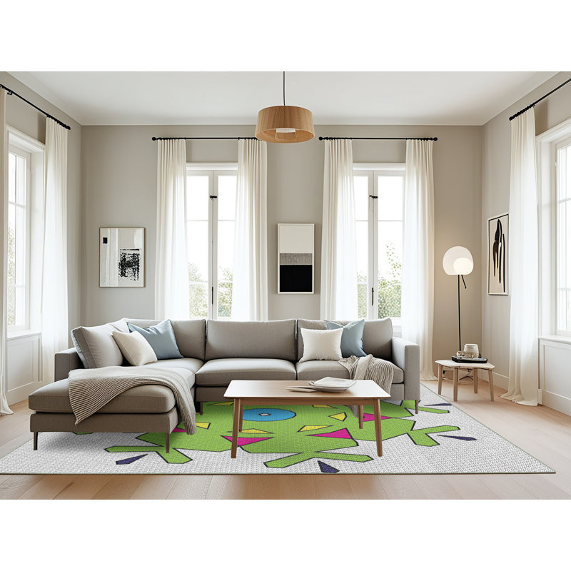 Tapis gris/vert à tisser électrique, Rectangle 8 pi x 12 pi