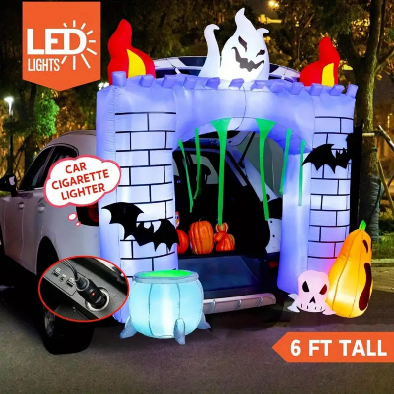 Décorations gonflables d'Halloween 6 pi - conception de château effrayant avec des DEL intégrées