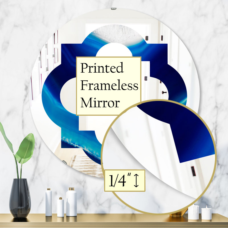 Miroir mural éclectique, H 31,5 po x l 31,5 po, Tranche de quadrilobe en cristal d'agate