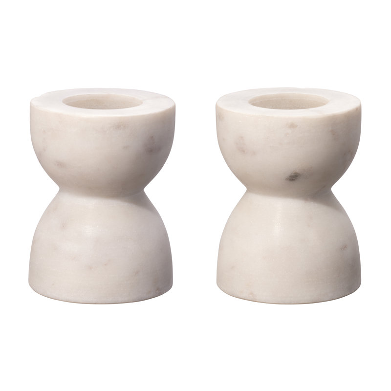 White Marble Petite Pillar Candlestick Set