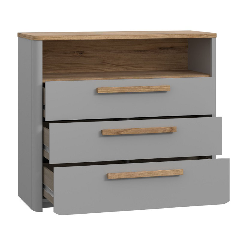 Large Grey And Oak Chest Of Drawers