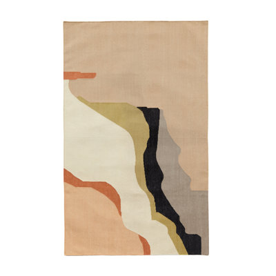 Rectangle Agate Abstract Flatweave Cotton Area Rug in Beige