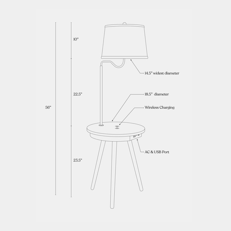 Owen 56 in. Mid-Century Modern LED Bedside Table Lamp with USB Port and Wireless Charging Pad - Bundle Set of 2, Natural