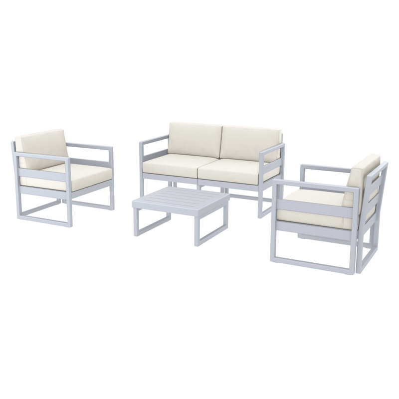 Lane 4-Person Patio Conversation Set with Acrylic Cushions, Canvas Natural Sunbrella® Canvas, Silver/Gray