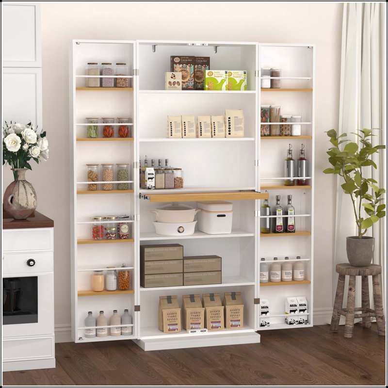 Armoire de cuisine blanche avec portes et tablettes réglables Buffet autoportant pour cuisine