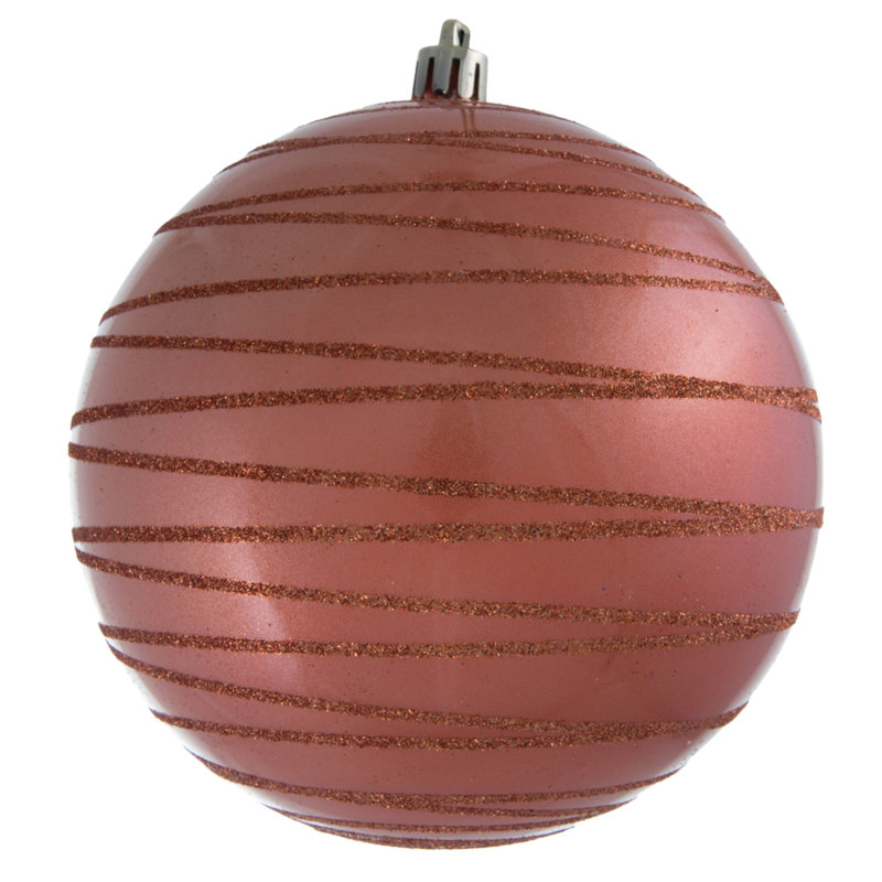 Ornement boule rayée bonbon, H 4,75 po x l 4,75 po x P 4,75 po, Corail