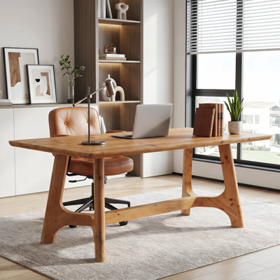 62.99" Solid Wood Executive Desk, Large Rectangular Home Office Desk, Farmhouse Style