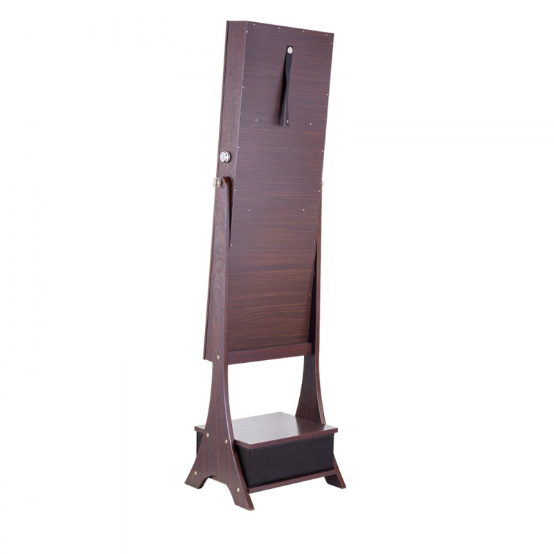 Miroir sur pied avec rangement pour armoire à bijoux pleine grandeur, Brun