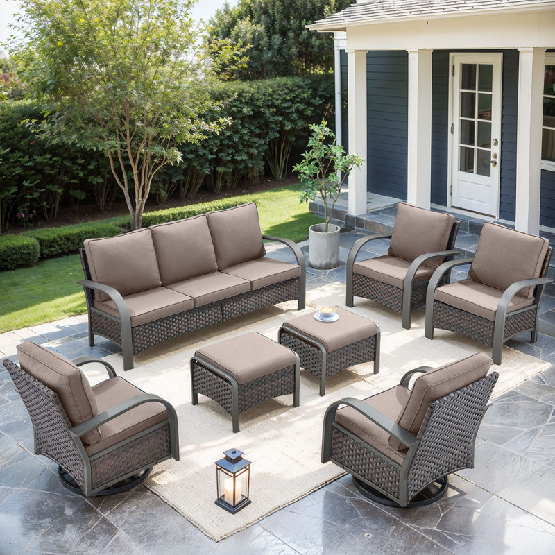 Wyland Outdoor Wicker Furniture Set With Weather-Resistant Cusions Perfect For Patios & Gardens, Blue