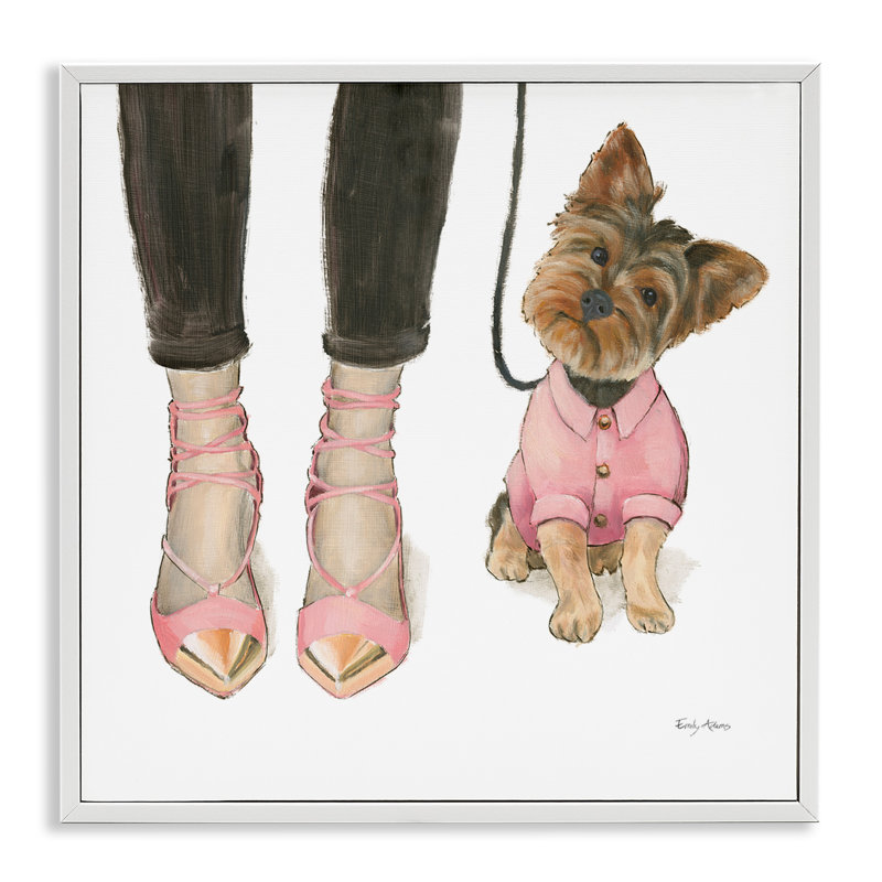 «Glam Dog Walk Heels» par Emily Adams, impression d'art graphique, Estampe numérique encadrée blanc bord de mer