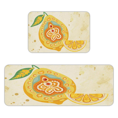 Decorative Lemon Art Kitchen Mat Set – 2 Pack