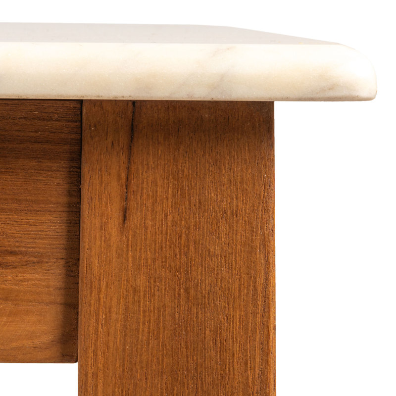 Elliot Square Teak and Marble Dining Table in Walnut Finish, Brown