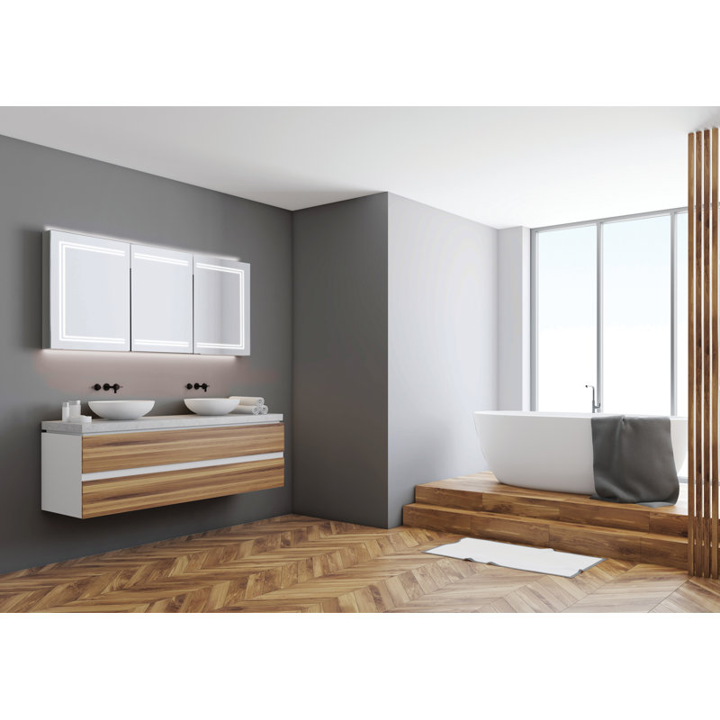 Edge 1200mm W 700mm H Surface Frameless Medicine Cabinet Mirror 6 Adjustable