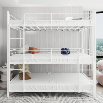  Lit superposé triple simple au-dessus de simple au-dessus d'un lit simple en métal 3 en 1 pour enfants, adolescents avec échelles et barrières de sécurité noires
