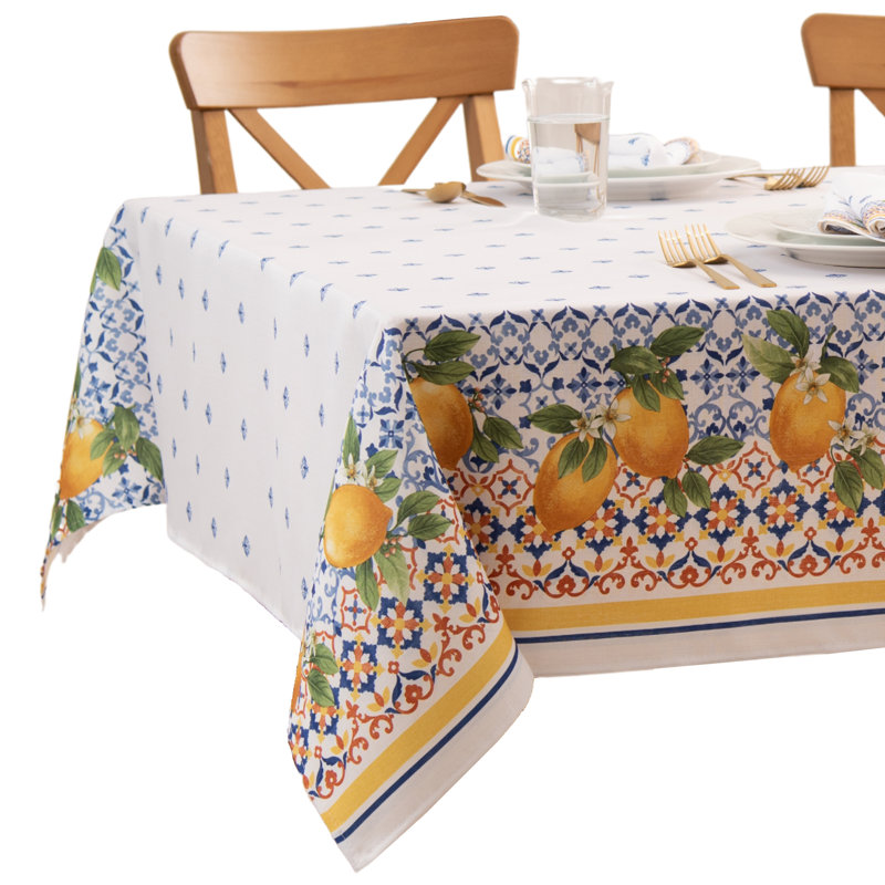 Ariatna Capri Lemon Double Border Tablecloth, 60" x 120