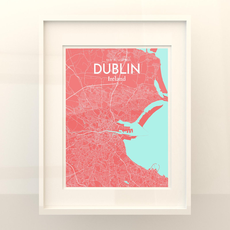 Dublin City Map in Maritime 1 Piece Wall Art, 20cm H x 16cm W x 0.05cm D