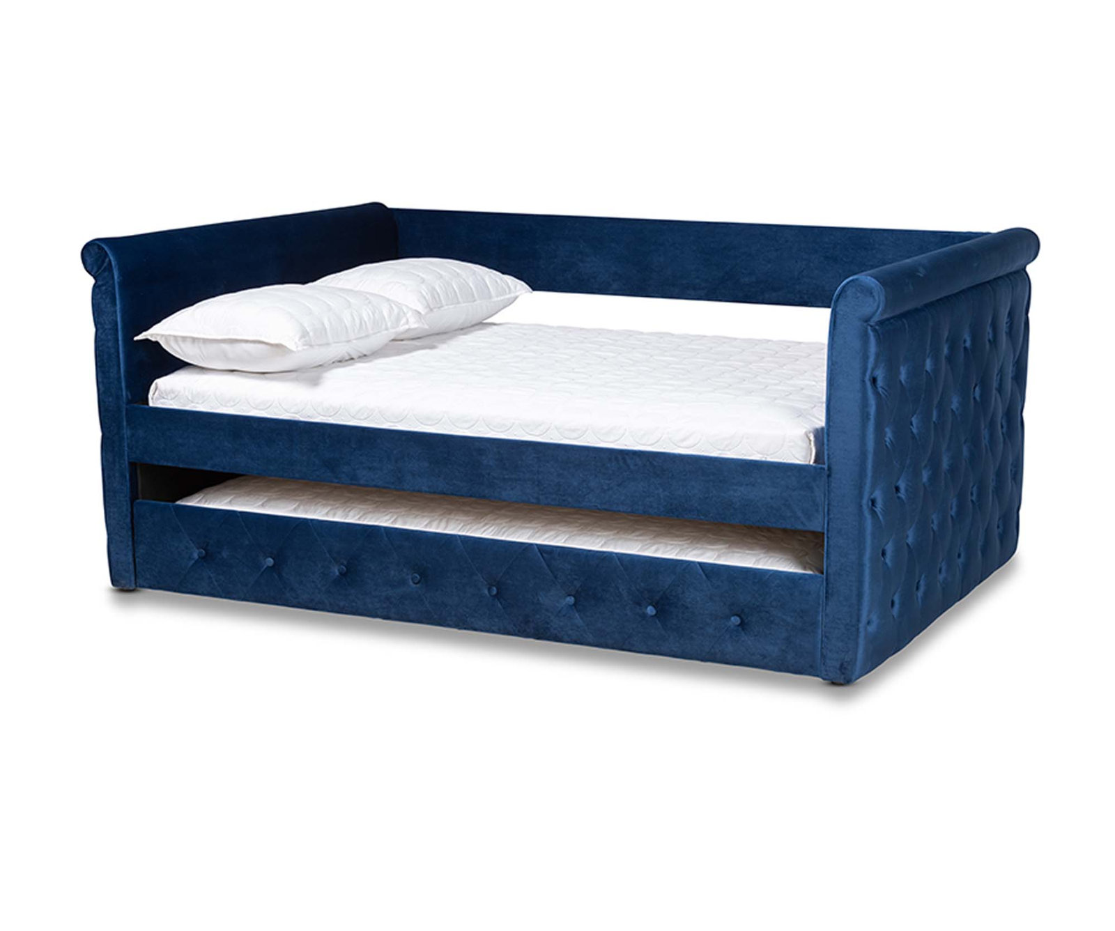 Samitha Daybed with Trundle, Twin, Navy Blue Velvet