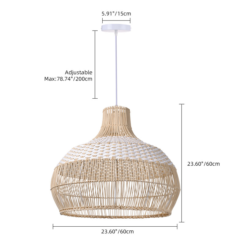 Calpella -Natural and White Rattan Light Pendant, 23.62" H x 23.62" W x 23.62" D