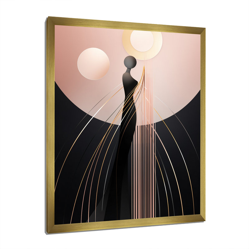 Art nouveau, pleine lune, silhouettes - impressions géométriques murales modernes, Cadre doré à une seule photo