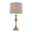 Lampe de table contemporaine en métal brossé 27 po en nickel brossé avec lin texturé gris et abat-jour nickel brossé - ensemble de 2