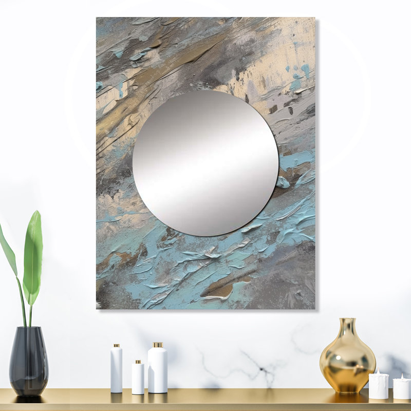 Glendine beige marbré bleu artistique I - miroir géométrique unique, grand miroir mural beige, impression d'art en métal