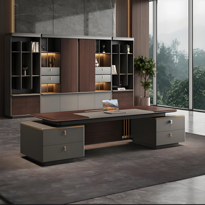 102.36"Simple and luxurious brown-gray office desk