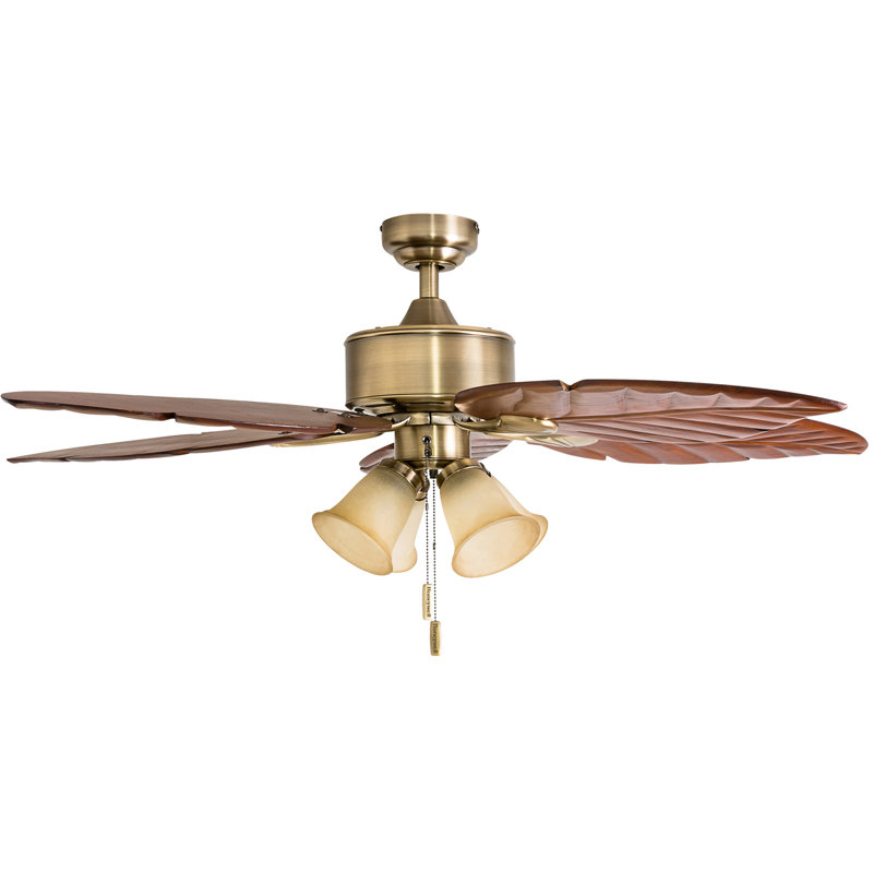 Royal Palm 52" Tropical Ceiling Fan, Aged Brass with Dark Cherry Blades