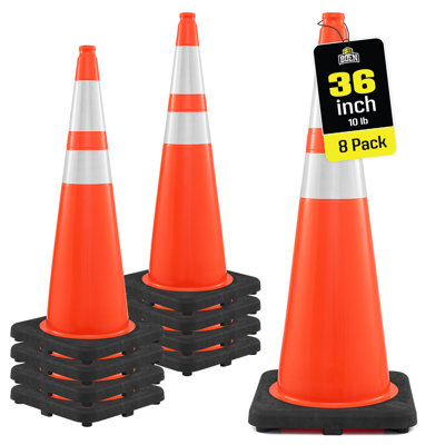 Boen 36 in, Orange Traffic Cones, MUTCD Compliant Traffic Cones with 2 Reflective Collars & 10 lb. Base for Road Work, Parking & Traffic Control