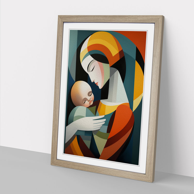 XYZ-FRM-V1223-4559 Mother and Baby Constructivism No.2 1 Piece Single Picture Frame Wall Art, 34cm H x 25cm W x 2cm D, Oak