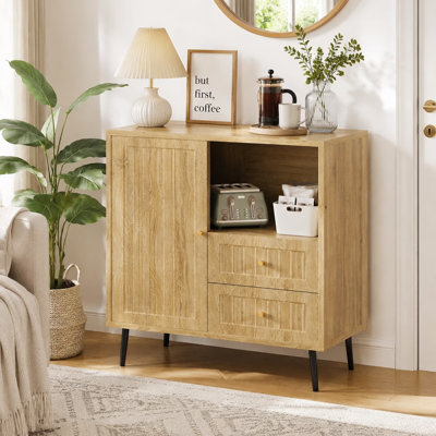 Buffet 31,5 ", console Mid-Century avec 2 tiroirs, 4 tablettes et 1 porte