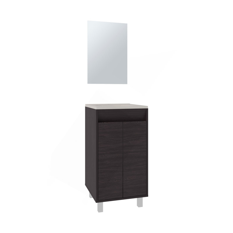 Brady Mirror Bathroom Cabinet , One Door, Two Shelves, Black, Black