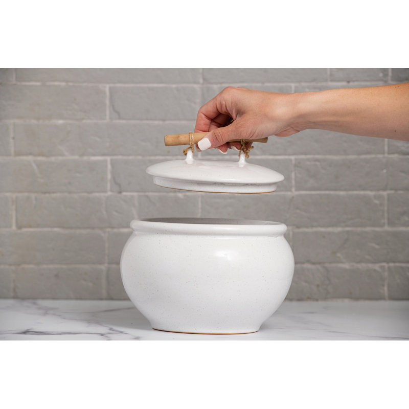 VIP Ceramic 8.5 in. White Container and Lid with Handle
