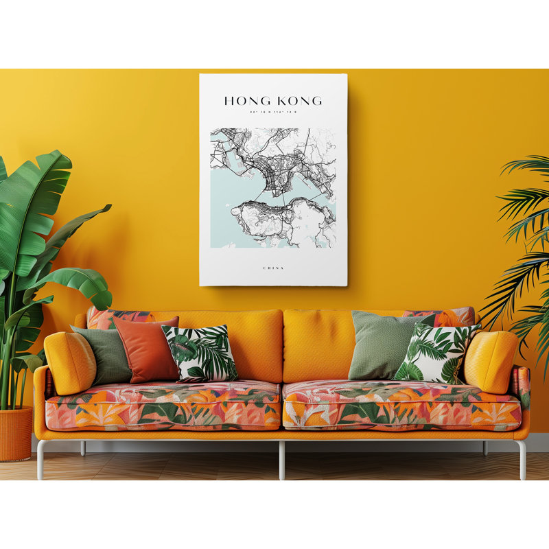 Impression sur toile, carte de Hong-kong, H 30 po x l 20 po
