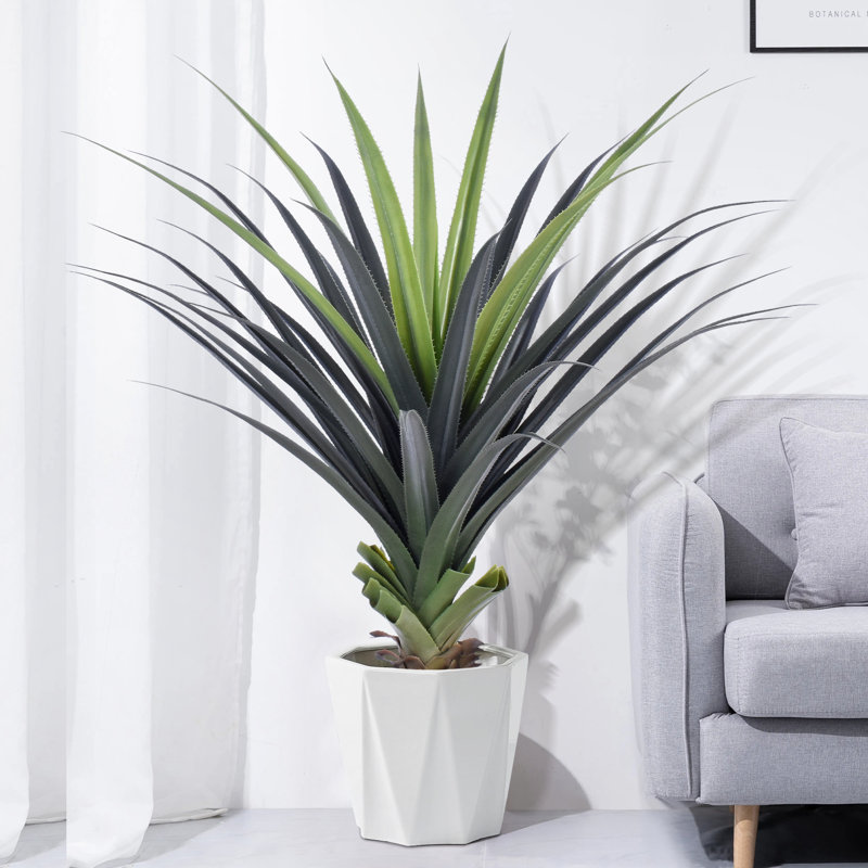Plante agave artificielle 4 pi en pot de ciment noir | Faux agave, plante d'agave artificielle, grandes plantes artificielles d'extérieur, plante d'agave artificielle, plante d'agave, agave artificiel pour la décoration intérieure / extérieure (1 pièce)