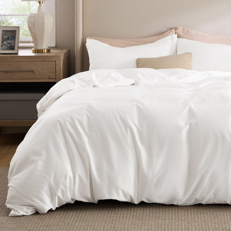 Bedsure Lyocell Cotton Hybrid Duvet Cover, Ivory White, Full Duvet Cover + 2 Standard Shams