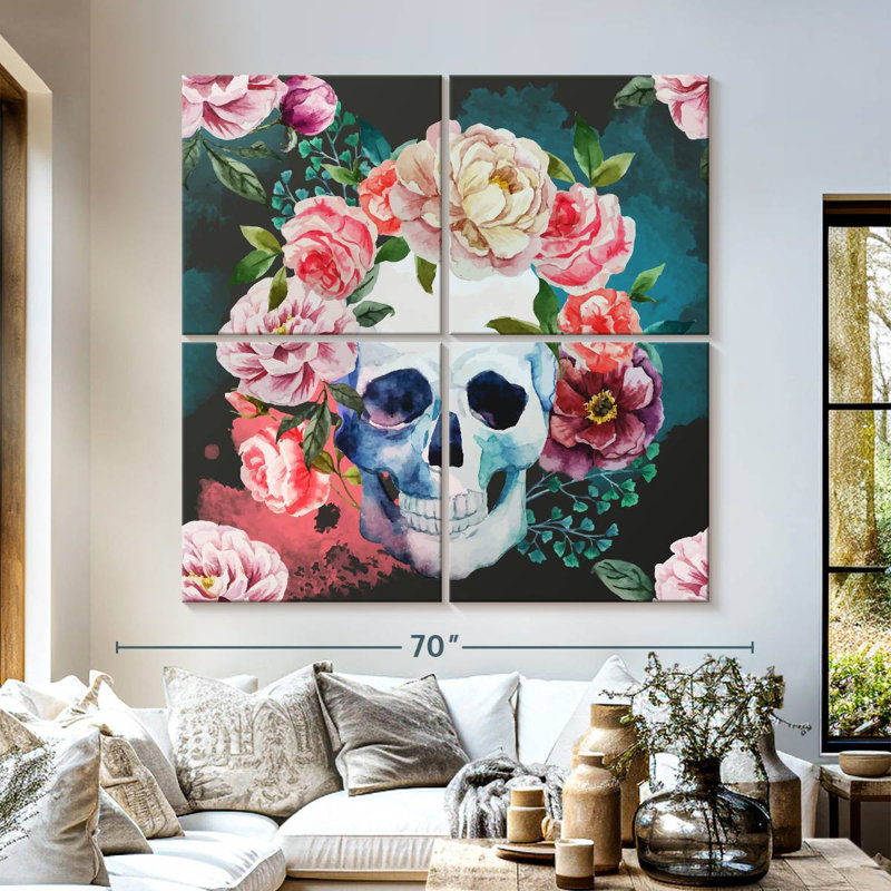 Crâne floral, H 57 po x l 57 po