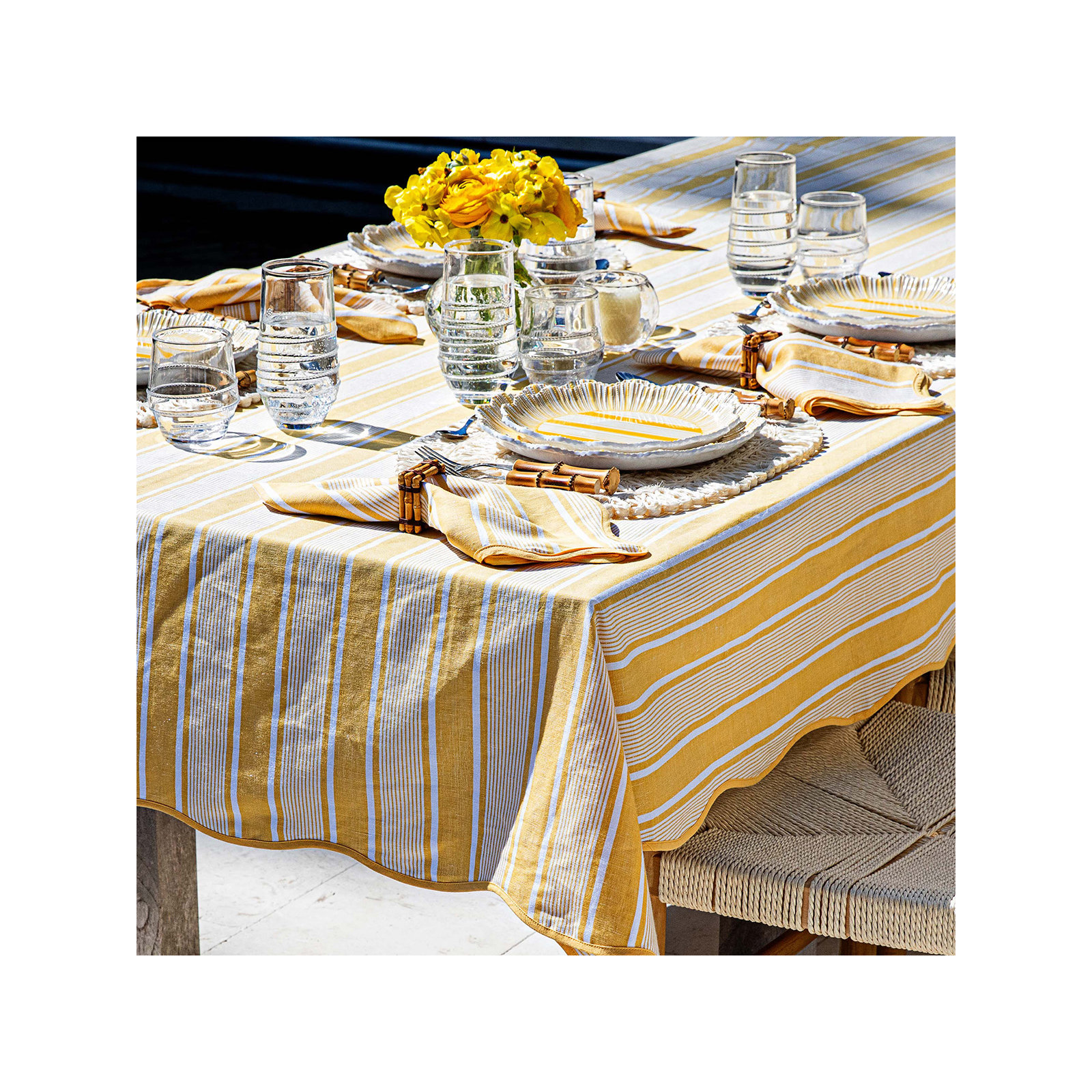 Cabana Stripe 60" x 120" Tablecloth, Sunshine