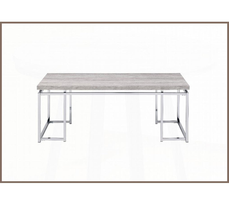 Chêne naturel Table basse en métal chromé pour le salon - Surface spacieuse et amp; Conception stable