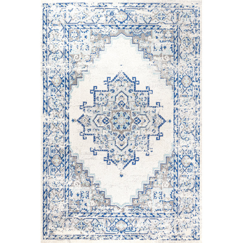 Clarice Inigo Cottage Medallion Blue/Gray Rug, Rectangle 3' x 5'