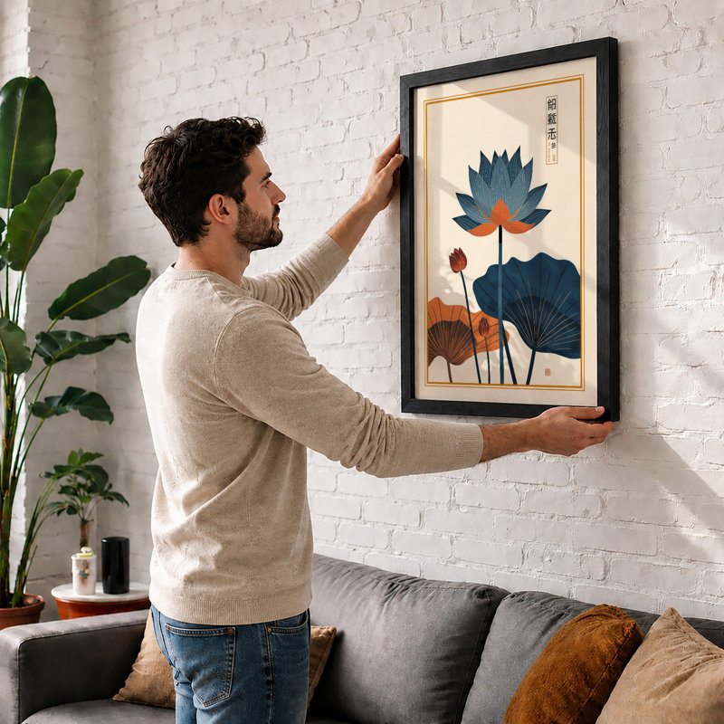 Lotus Meditation Japandi - Framed Print, A1 - 84.1 x 59.4 cm, Black